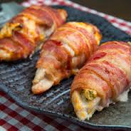 Breast of Chicken with Ricotta and Pepper Filling Wrapped in Bacon