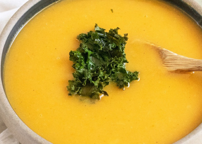 Roasted Butternut Squash Soup with Kale Chips